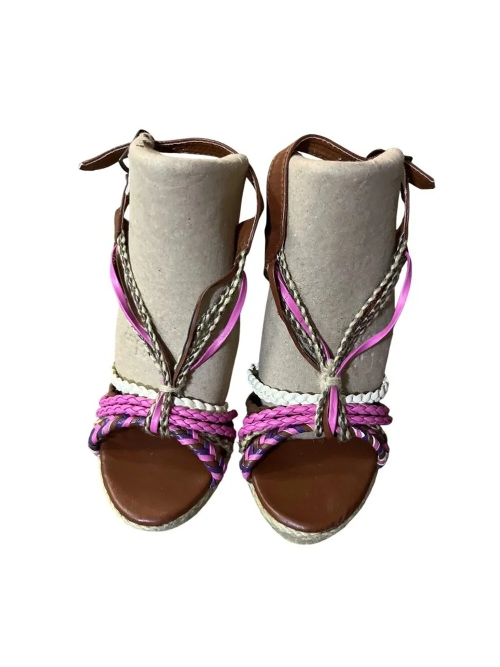 385 Fifth Womens 7 Wedge Sandals Pink Purple Braided Espadrille Resort Heels